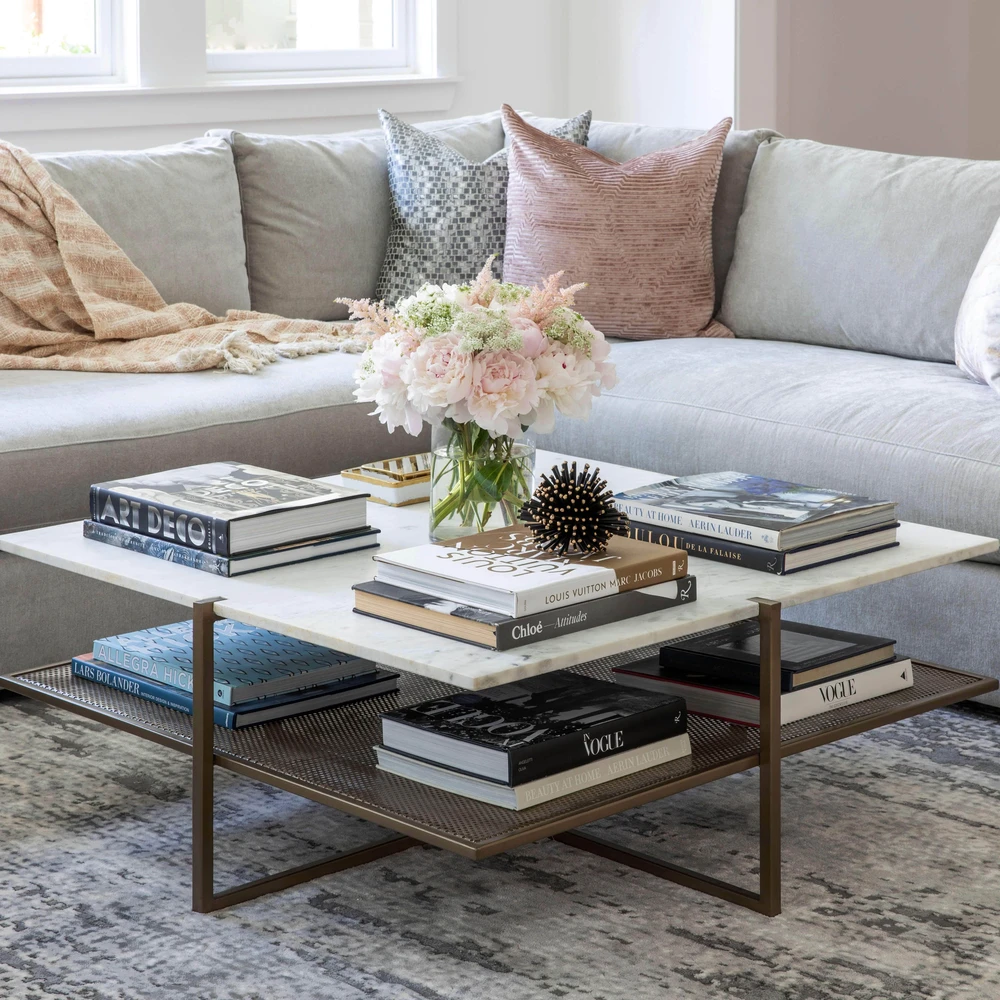 Olivia Square Coffee Table, Antique Brass, 41 x 41 x 16 in.