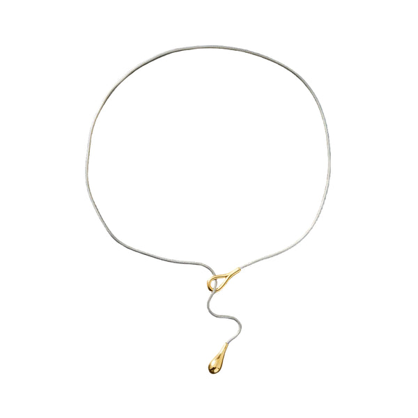 Tear Drop Lariat Water Resistant Necklace, Mixed Metal