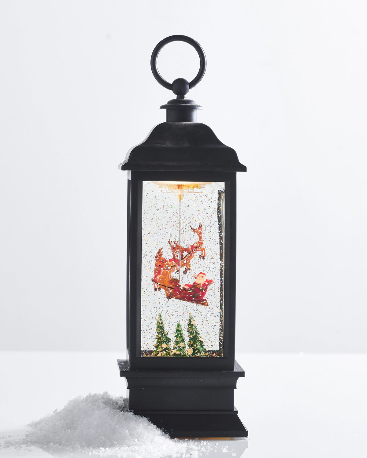Lighted Water Lantern with Animated Santa Flying, 11 in.