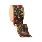 Wired 2.5 in. Reversible Floral Tapestry and Forest Pale Ribbon, Gold and Black, 5 yd. 3