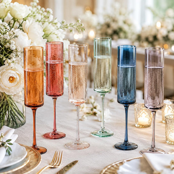 Khen Champagne Flute Stemmed Glasses, Set of 6, Muted Rainbow