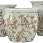 Chinoiserie Ceramic Planter Pot, Brown & White, 7.5 in. 2