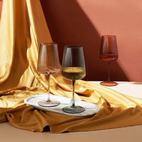 Khen Ribbed Colored Wine Glasses, Muted,  Set of 6, 10 oz., Set of 6