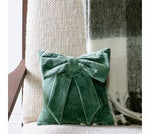 Velvet Bow Pillow, Green, 10 X 10 in. 2