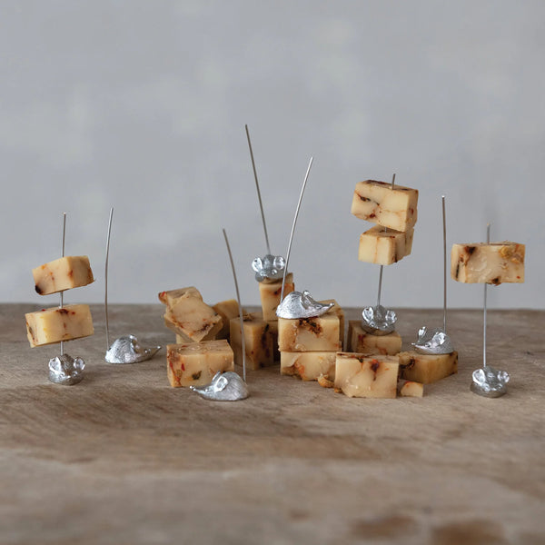 Vintage Cheese Picks with Mouse, Boxed Set of 8