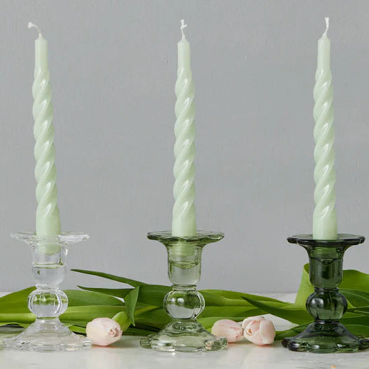 Glass Scalloped Candlesticks, set of 3, 3.75 in.
