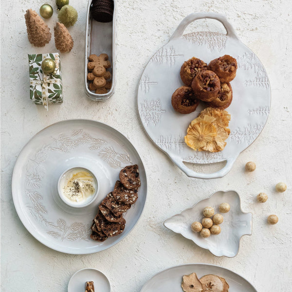Stoneware Tree Shaped Plate, White, 9 X 7"