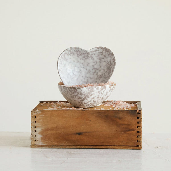 Stoneware Heart Dish, Antique White Finish