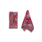 Cotton Block Print Floral Napkins, Red & White, Set of 4, 18 in. 2