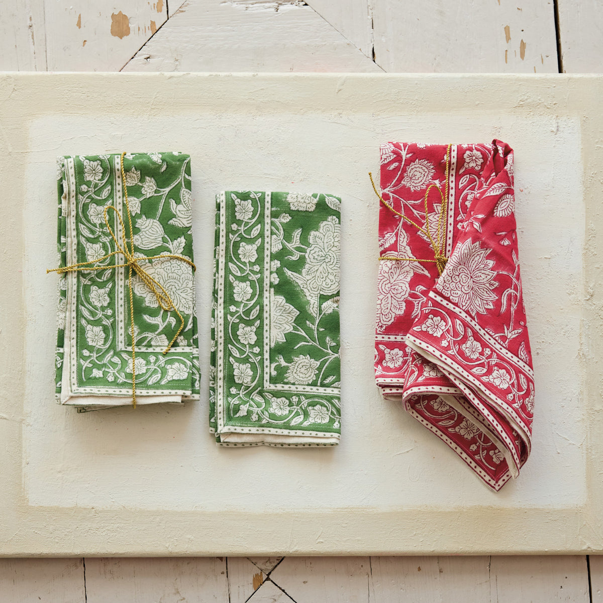 Cotton Block Print Floral Napkins, Red & White, Set of 4, 18 in.