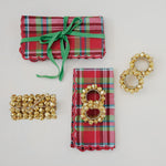Plaid Woven Cotton Scalloped Napkins, Set of 4, 18