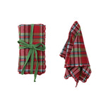 Plaid Woven Cotton Scalloped Napkins, Set of 4, 18