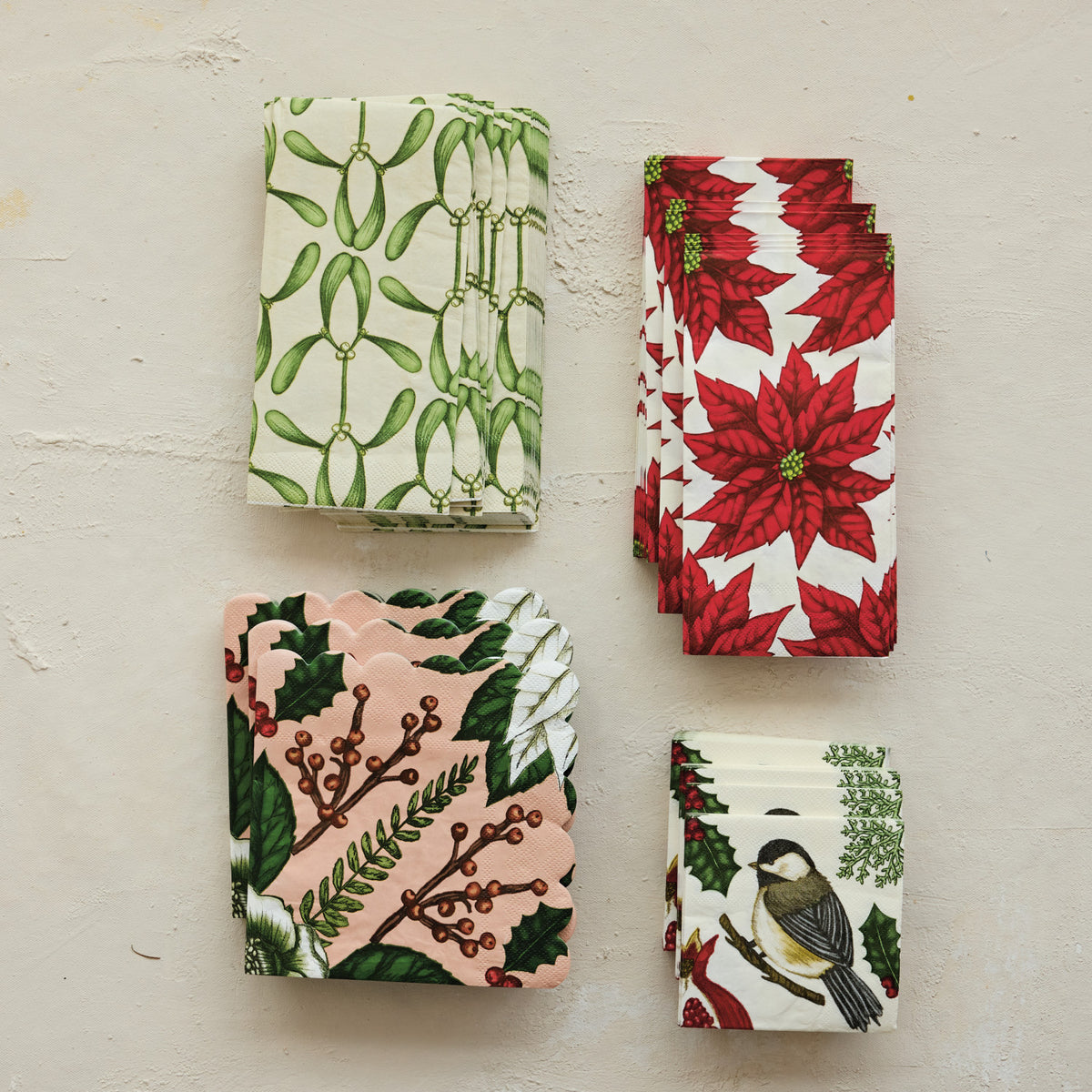 Paper Cocktail Napkins w/ Seasonal Botanicals & Bird, 50 pcs, 4