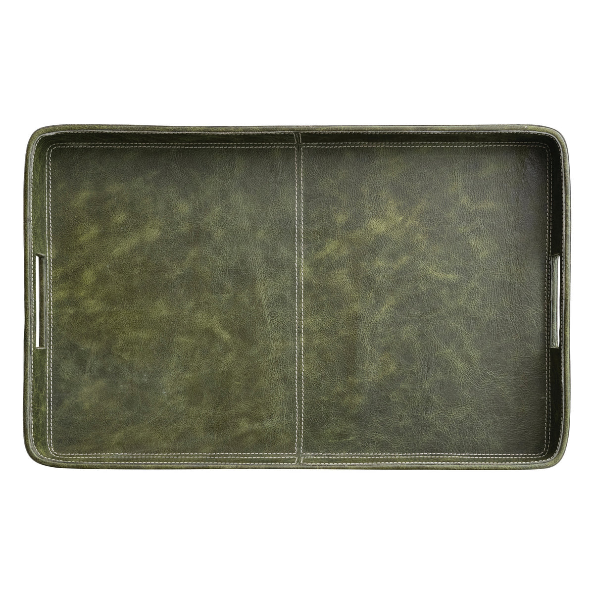 Decorative Leather Tray with Handles, Olive, 23 X 14.25 X 2.5 in.