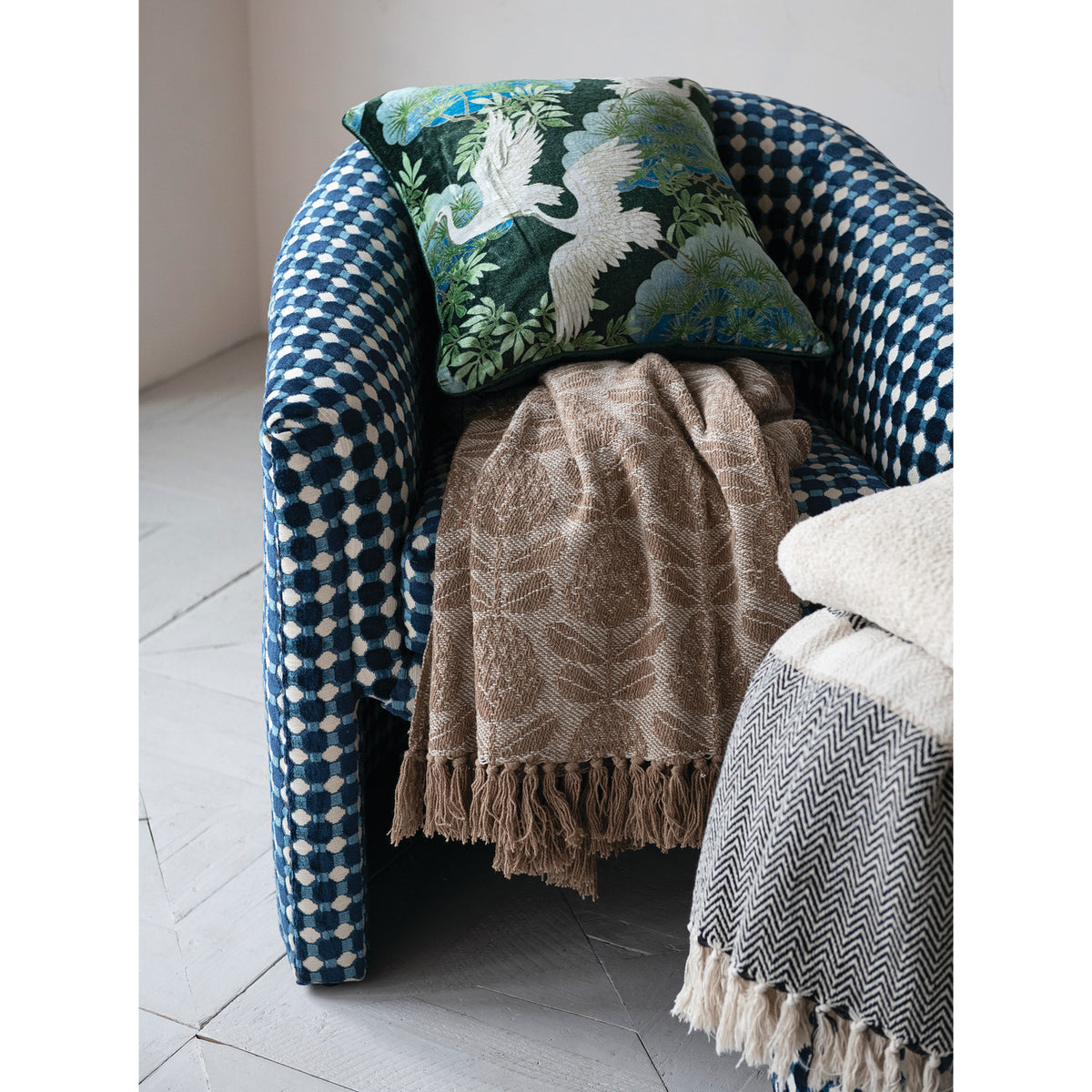 Jacquard Throw with Floral Pattern & Fringe, 60 X 50 in.