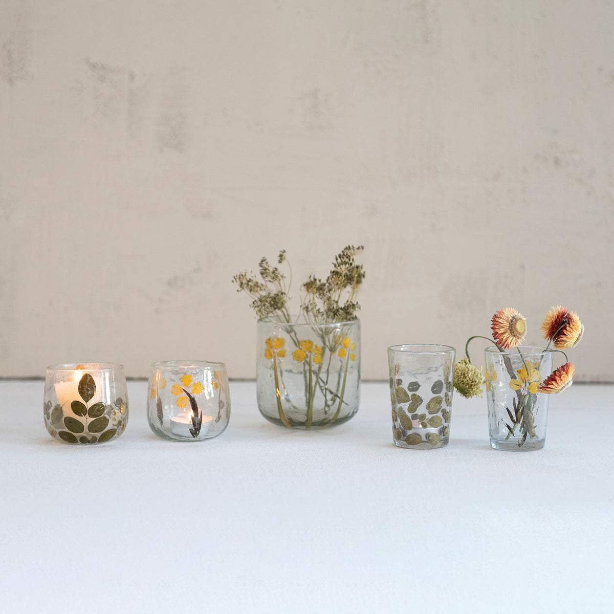 Botanical Embedded Glass Tealight/Votive Holder, 4 in.