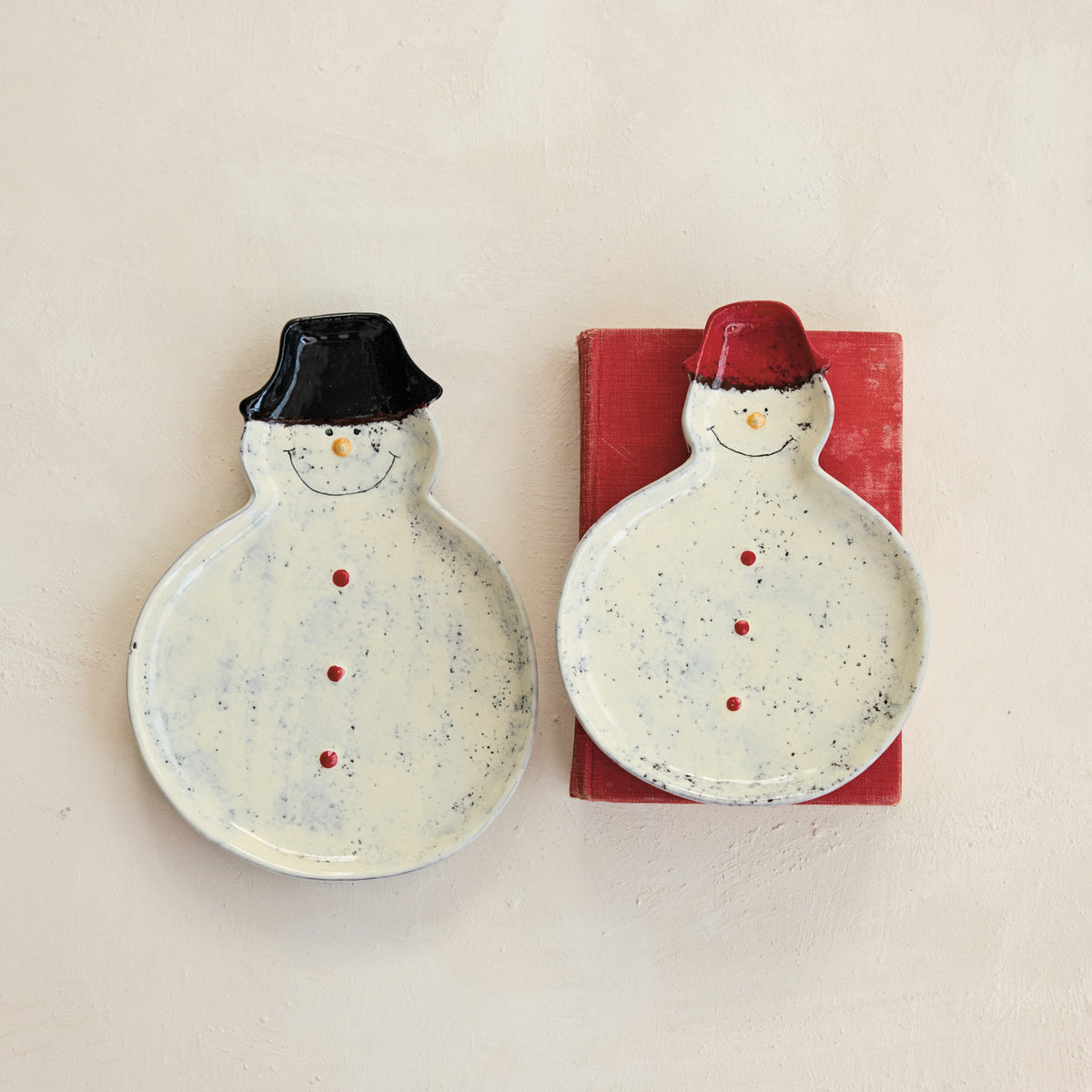 Snowman Shaped Ceramic Plates, Set of 2, 9 & 8