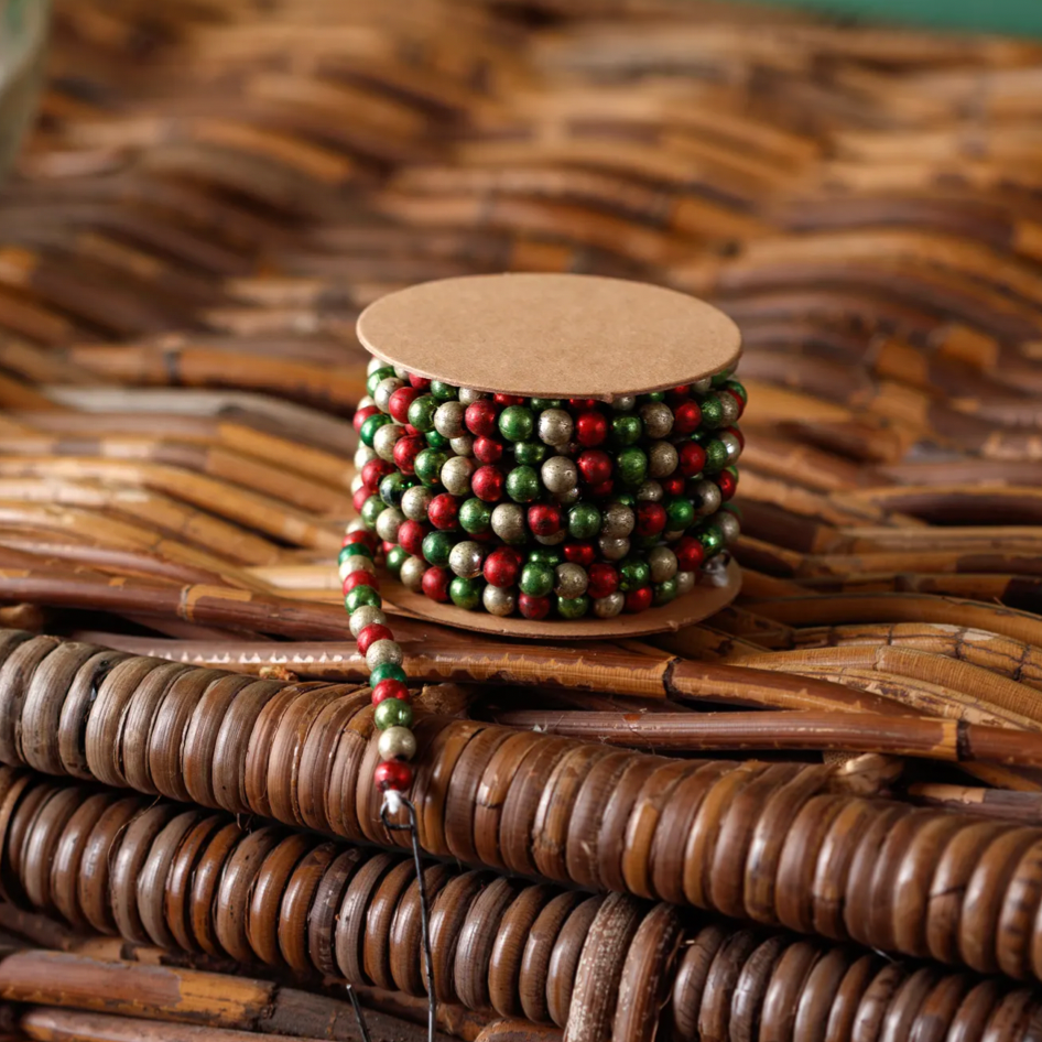 Metallic Mini Bead Garland, Red, Green and Silver, 72 in.