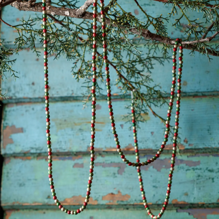 Metallic Mini Bead Garland, Red, Green and Silver, 72 in.