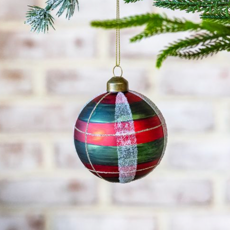 Plaid Glass Ball Ornament, 3 in.