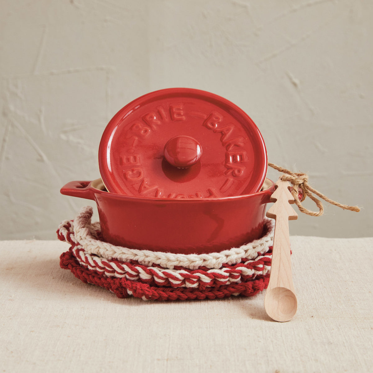 Brie Baker with Wood Tree-Shaped Spoon, 9 x 3 in.