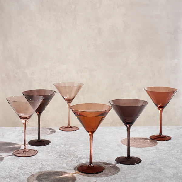 Khen Venus Martini Glass Set, 8oz., Set of 6, Brown