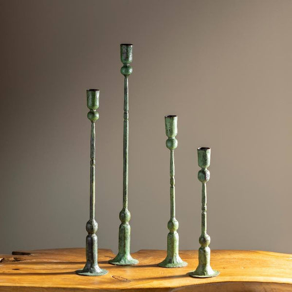Forged Iron Taper Candle Holders, Green Patina, Extra Large, 19 in.