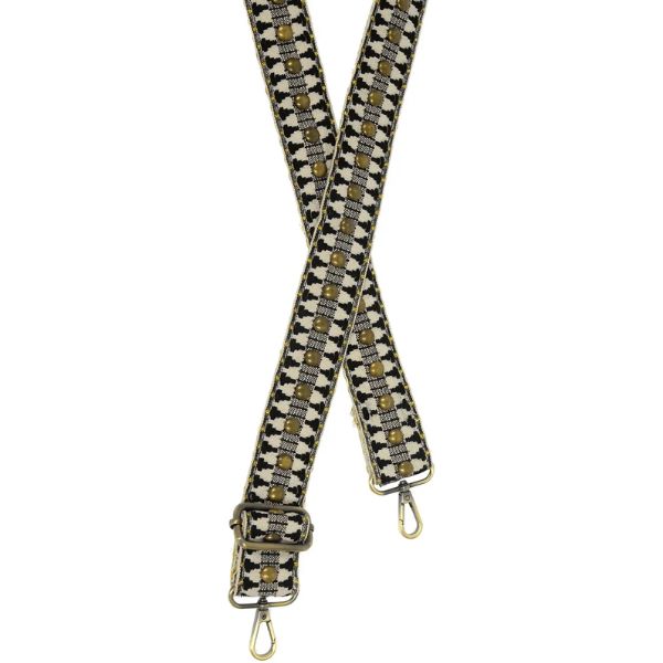 Studded Daisy Embroidered Guitar Strap, Black