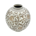 Chinoiserie Ceramic Globe Vase, Brown & White, 12 in. 1