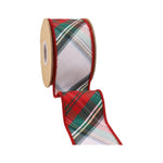 Wired 2.5 in. Dupioni Plaid Bias Cut Ribbon, Burgundy, Green, and White, 5 yd. 1