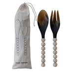 Salad Servers, Cream Resin Ball Handles, Set of Two 1