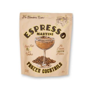 Noble Mick's Frozen Cocktails, Espresso Martini pouch with vintage-style illustration of an espresso martini glass and coffee beans, perfect for gifts and entertaining from Knotty and Board.