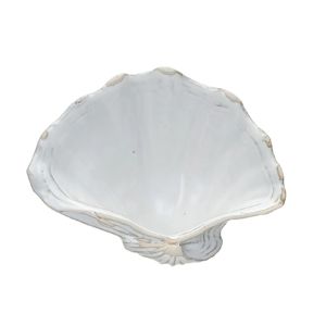 Shell Shaped Dish, Reactive Crackle Glaze, White, perfect for kitchen or dining decor and entertaining, offered by Knotty and Board, a unique brick and mortar retailer.
