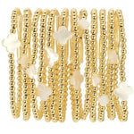 Quatrefoil and Bead Stretch Bracelet, 4mm, Gold, Priced individually, featuring delicate gold beads and white quatrefoil charms, perfect for stylish jewelry gifts from Knotty and Board. 2