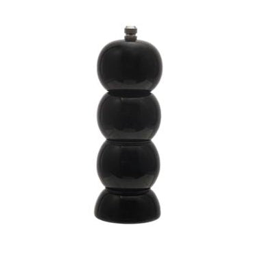 Rubberwood Salt/Pepper Mill, Black, 8 in. standing upright on a white background, a stylish kitchen decor piece perfect for dining and entertaining, available at Knotty and Board.