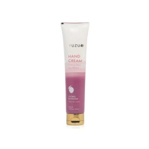 Yuzu Hand Cream, Lychee Blossom, 1.5 oz. tube with pink and white gradient design and gold cap, perfect for gifting and decor from Knotty and Board.