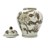 Chinoiserie Ceramic Ginger Jar, Brown & White, 12 in. 2