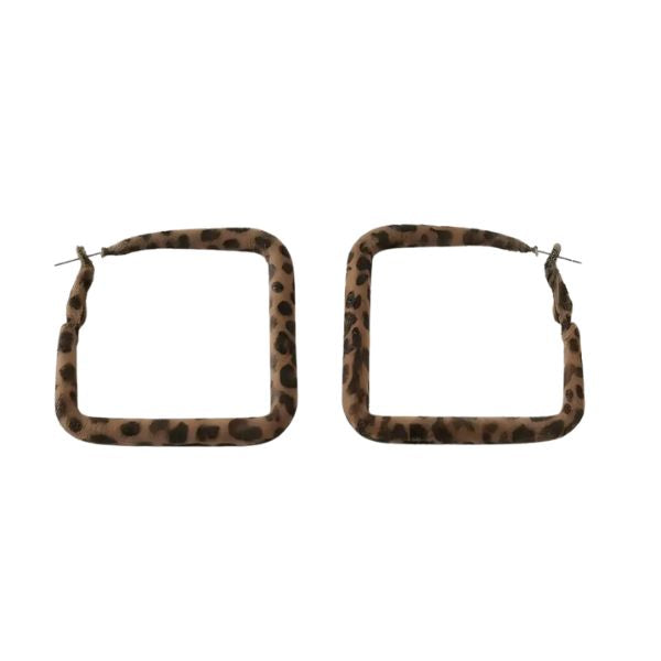 Leopard Print Square Hoop Earrings featuring bold animal print design, perfect jewelry gift for adding stylish decor accents, available from Knotty and Board.