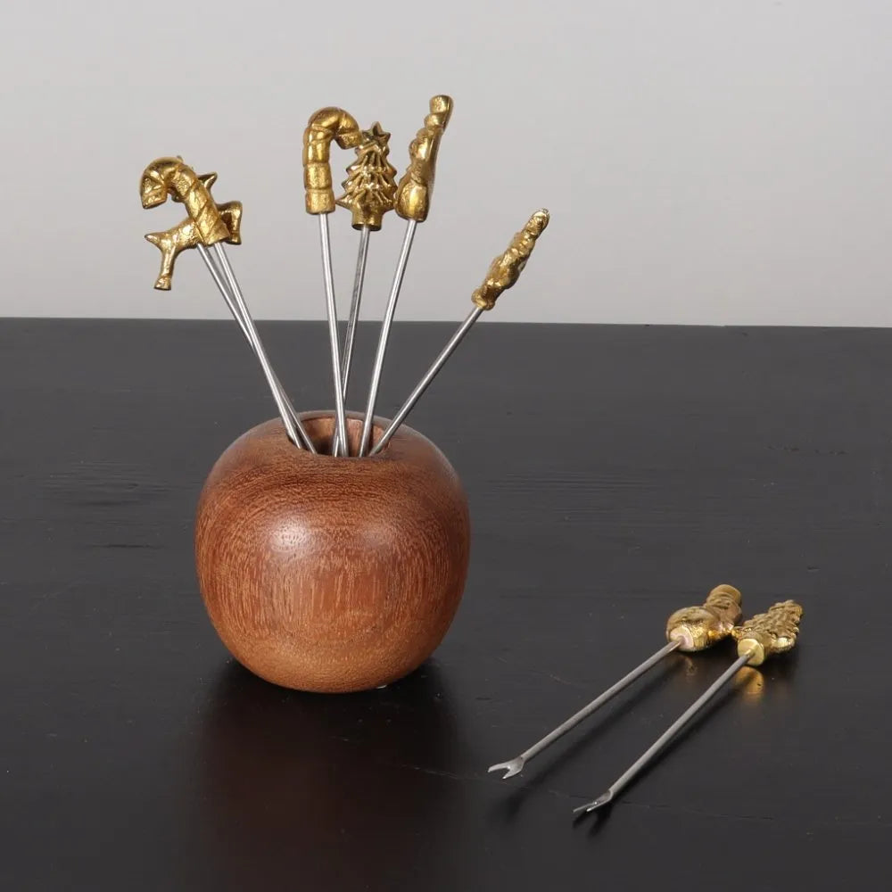8 Holiday Appetizer Picks w/ Wood Holder, 4 in.