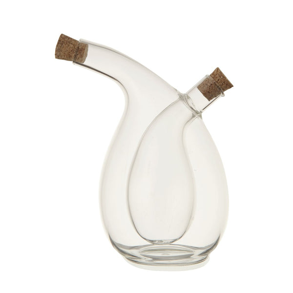 Hand-Blown Glass Oil & Vinegar Cruet w/ Cork Stoppers, 12 oz./3 oz. features clear glass with cork stoppers, perfect for kitchen decor or gifts from Knotty and Board.