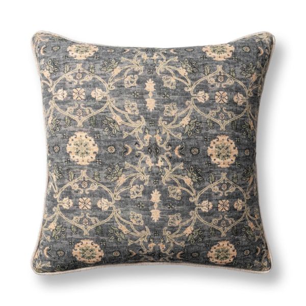 Ira Pillow, Blue Sea Multi-Color, 22 X 22 in. featuring intricate vintage-inspired patterns on a blue sea background, perfect for adding sophisticated decor and style to any room.