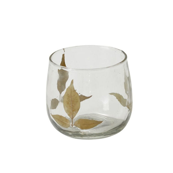 Elder Votive, 2.75" glass candle holder with delicate leaf design, perfect for adding a warm, natural touch to your decor, gifts, kitchen, or dining space from Knotty and Board.
