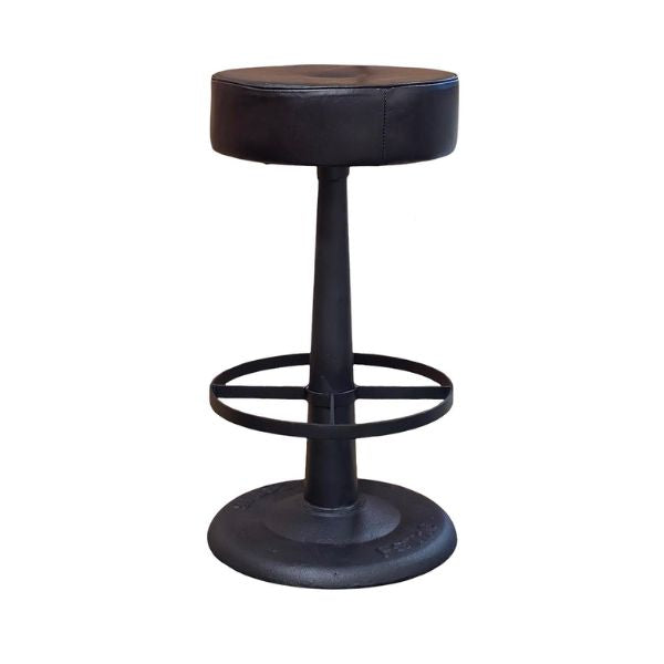 Gavin Counter Stool, Black Leather and Iron, 14 X 14 X 26 in.