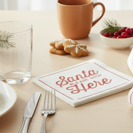 Paper Cocktail Napkins, Santa Stop Here, 20 ct.