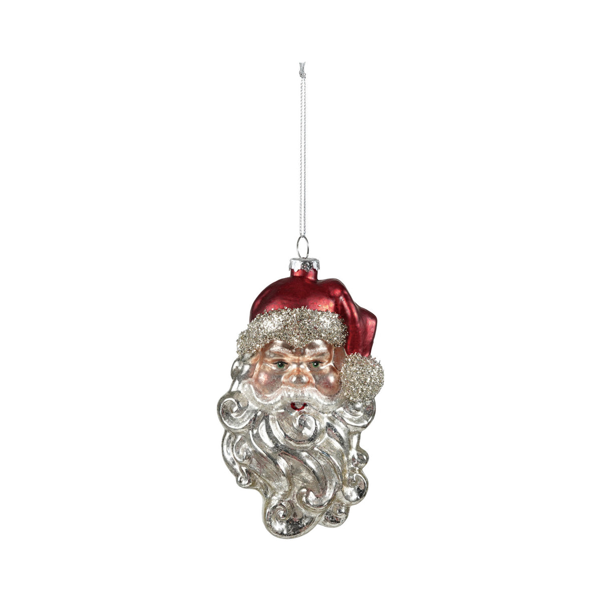 Mercury Glass Santa Head Ornament, 5.5