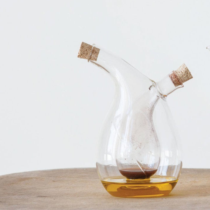 Hand-Blown Glass Oil & Vinegar Cruet w/ Cork Stoppers, 12 oz./3 oz.