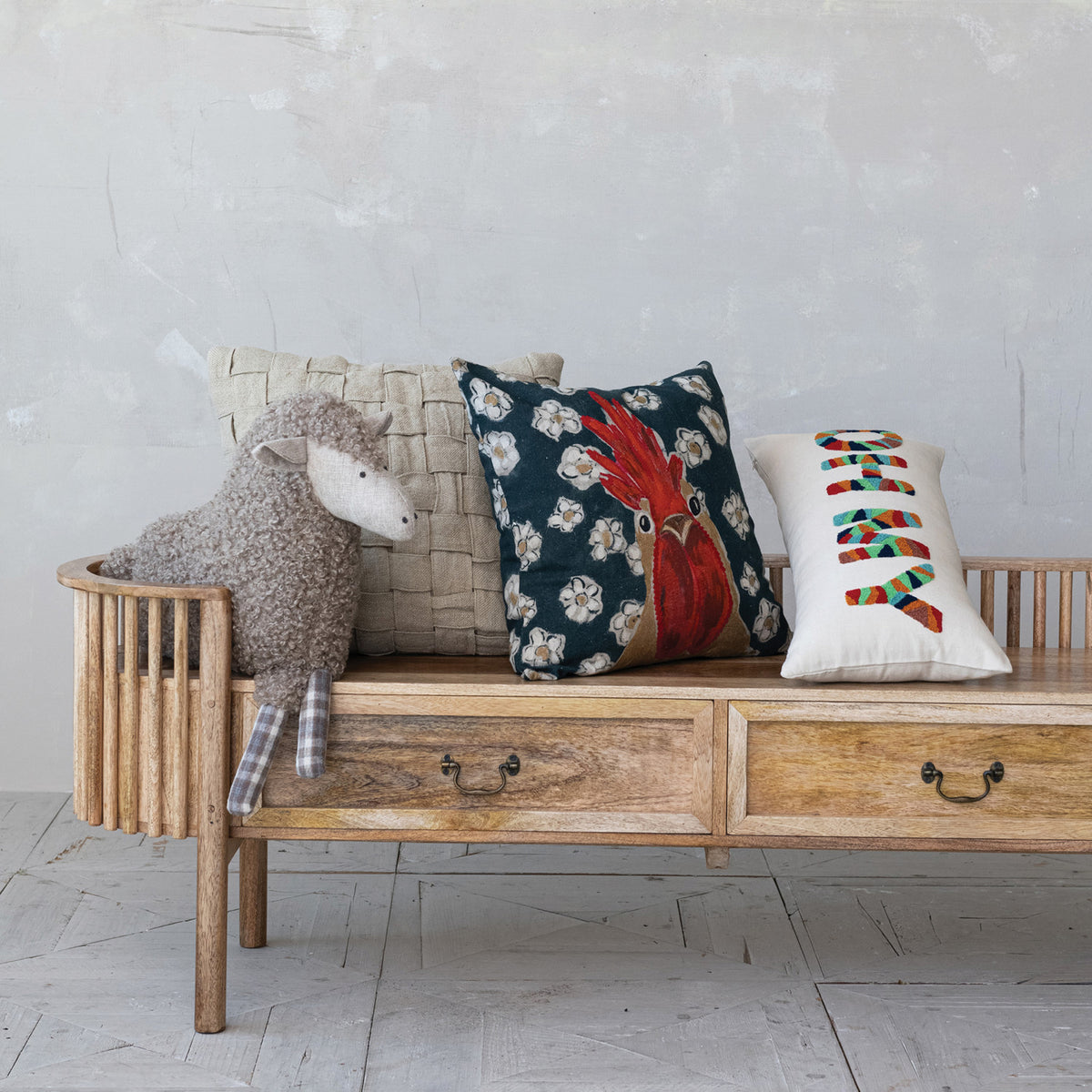 Sheep Shaped Sherpa Pillow, Brown Plaid