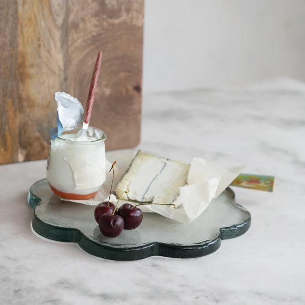 Pressed Glass Scalloped Cheese/Serving Board, 10.25 in.