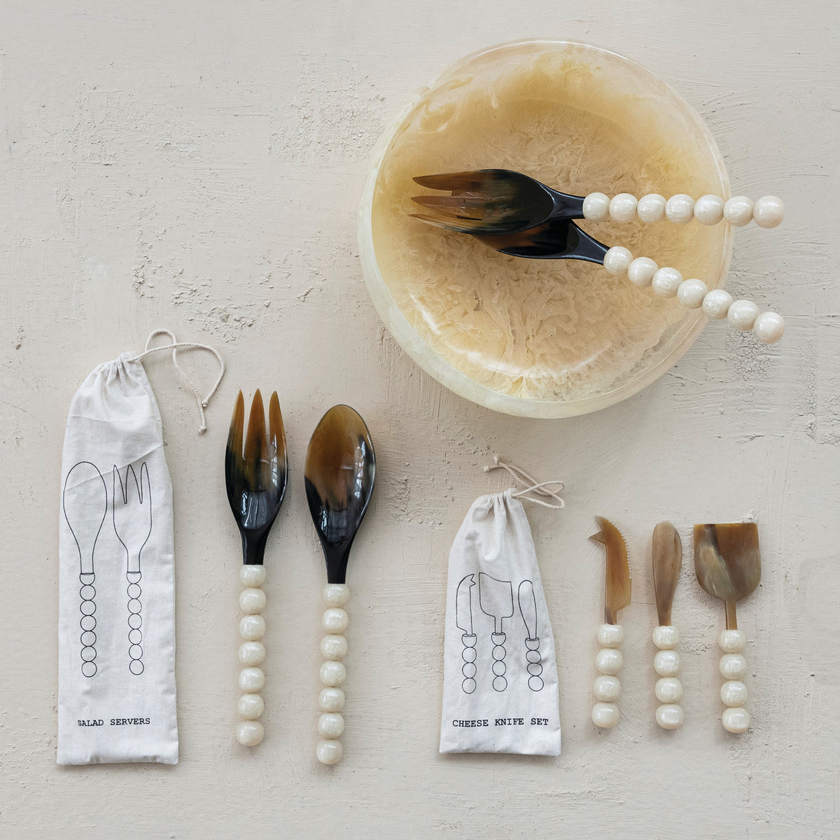 Cheese Knife Set, Cream Resin Ball Handles, Set of Three