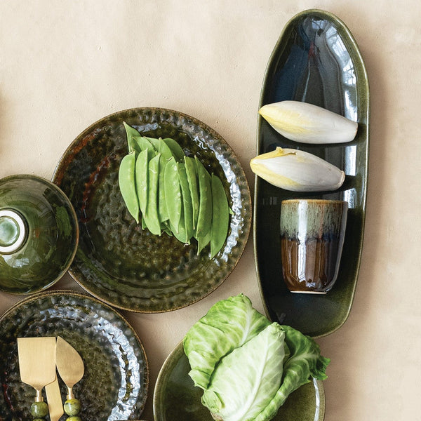 Stoneware Tray, Green, 16.5 X 5.75 in.